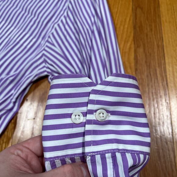 Paul Stuart Purple & White Stripe Long Sleeve Button Up Shirt 15 1/2 - 34 Medium - Picture 8 of 9